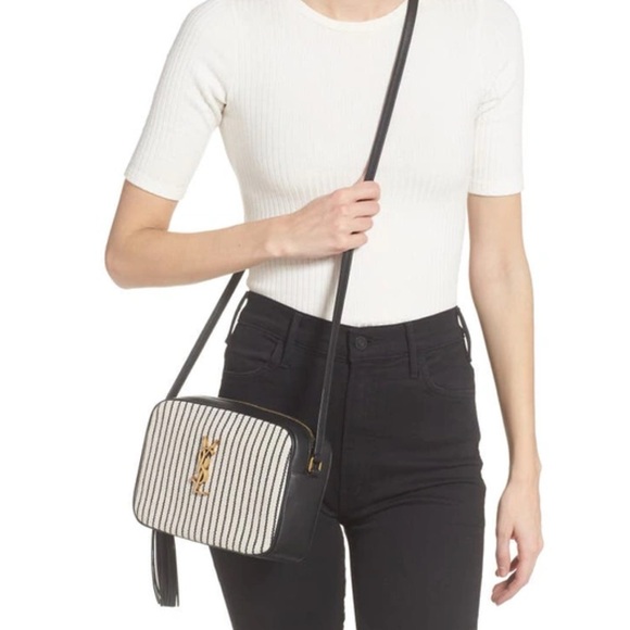 SAINT LAURENT Lou Camera stripe crossbody bag with tassel - Picture 2 of 9